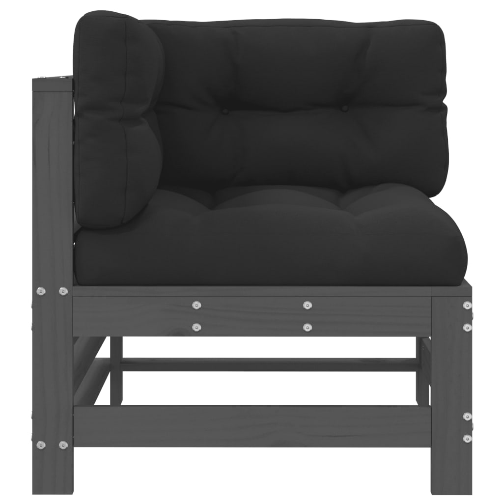 Ecksofas mit Kissen 2 Stk. Grau Massivholz Kiefer