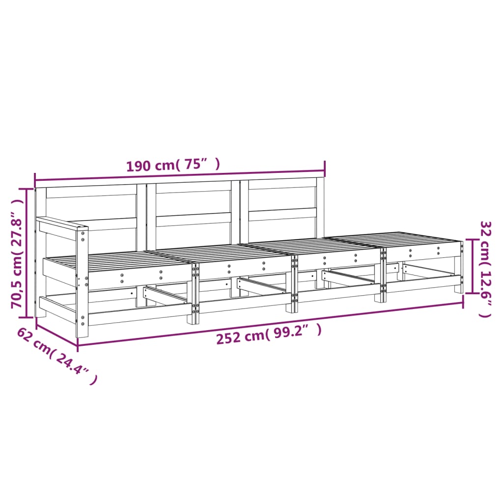 4-tlg. Garten-Lounge-Set Honigbraun Massivholz Kiefer