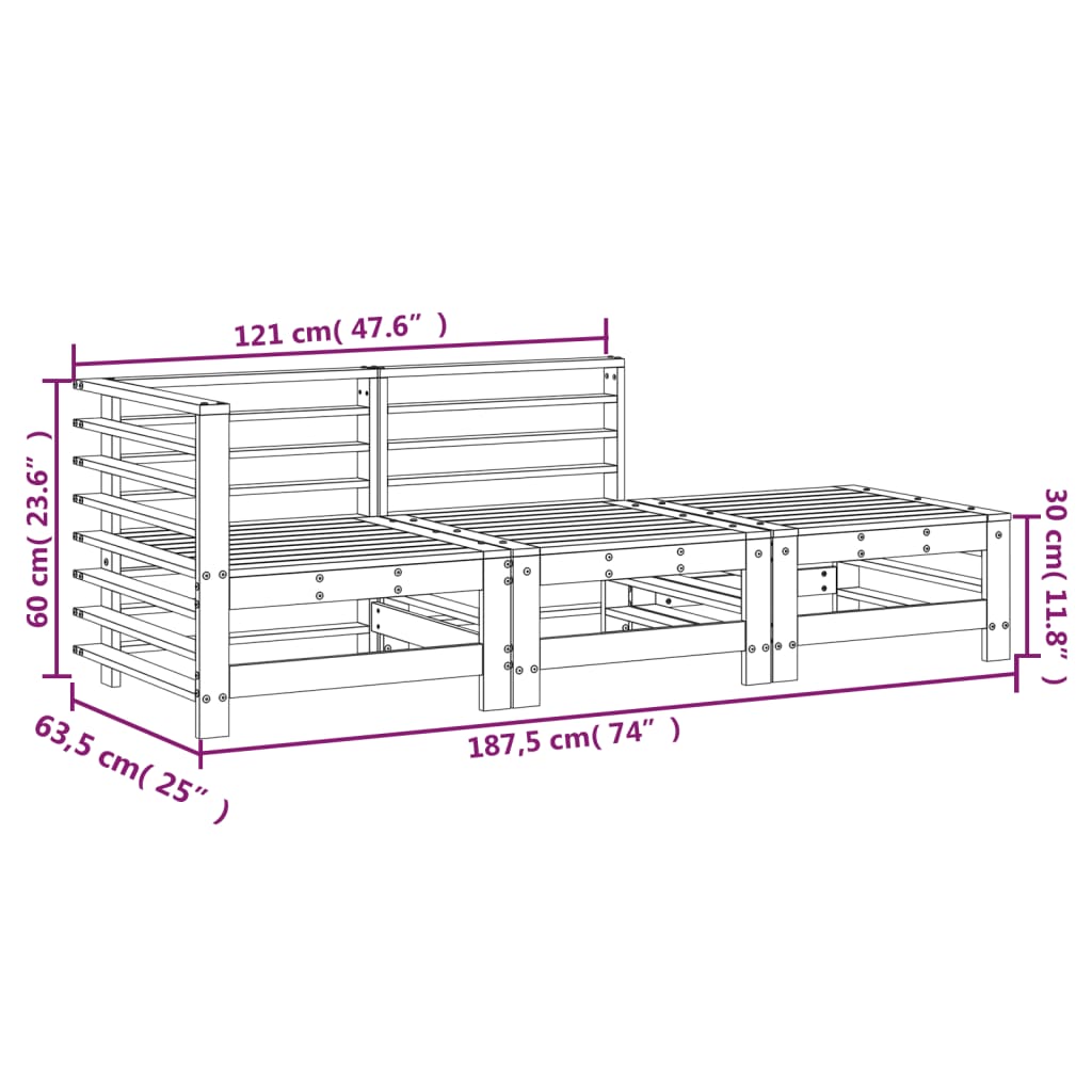 3-tlg. Garten-Lounge-Set Massivholz Douglasie