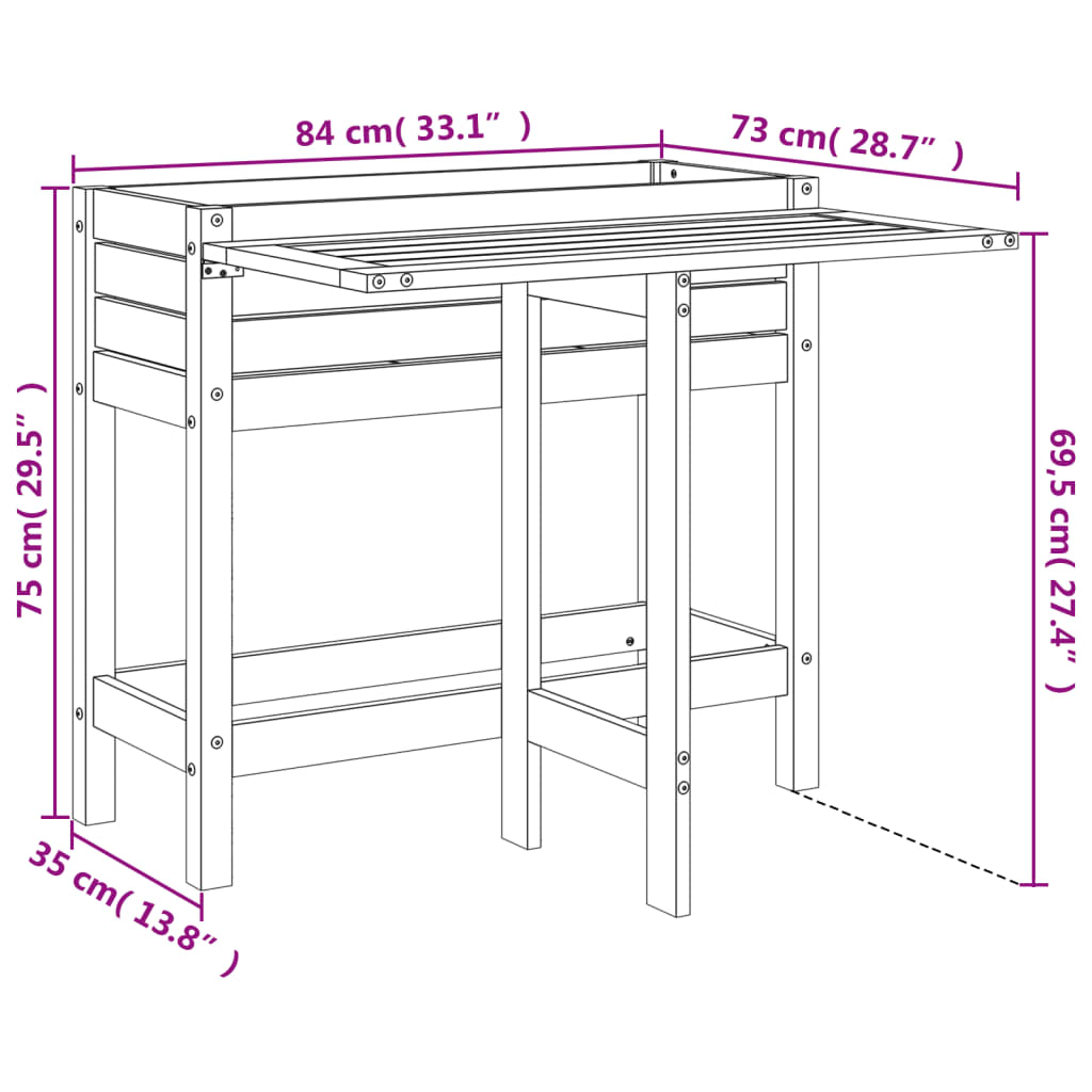 Pflanzkübel mit Klapptisch Massivholz Kiefer