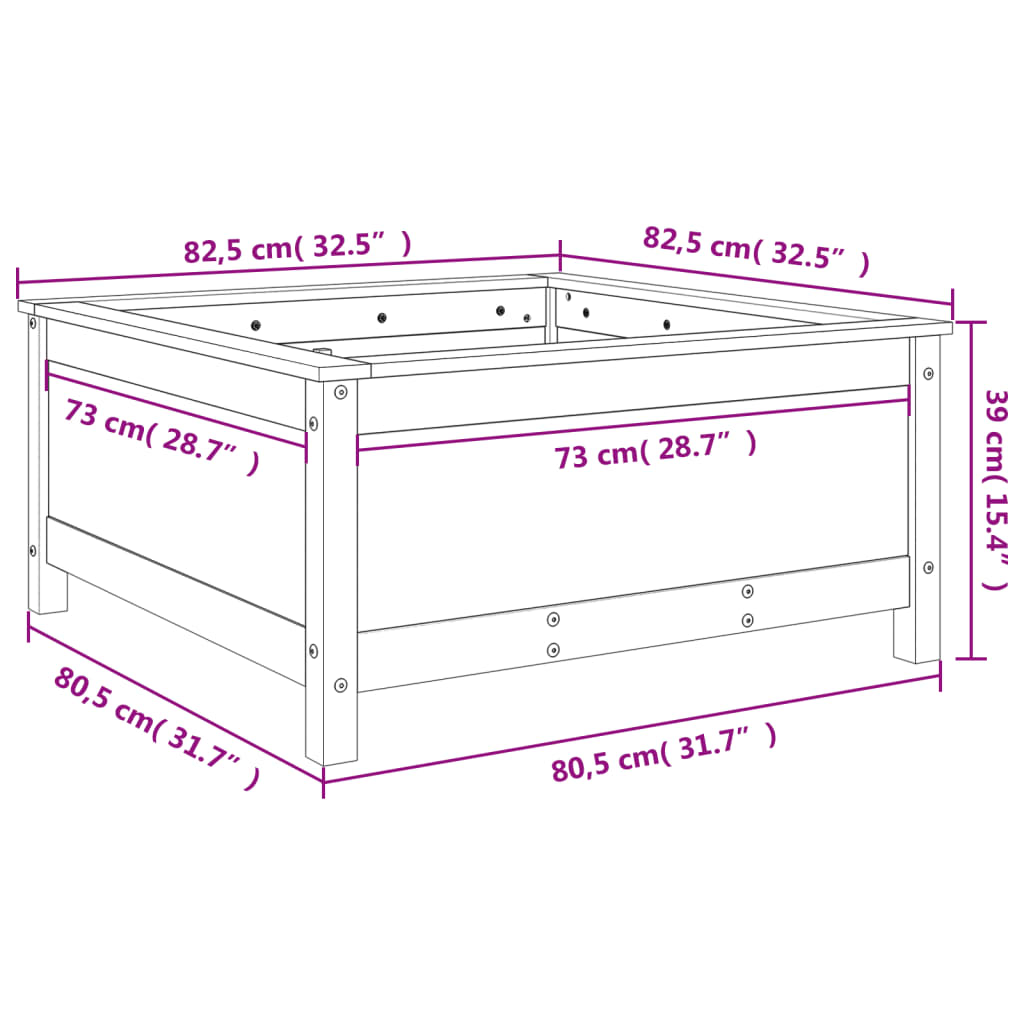 Pflanzkübel Schwarz 82,5x82,5x39 cm Massivholz Kiefer