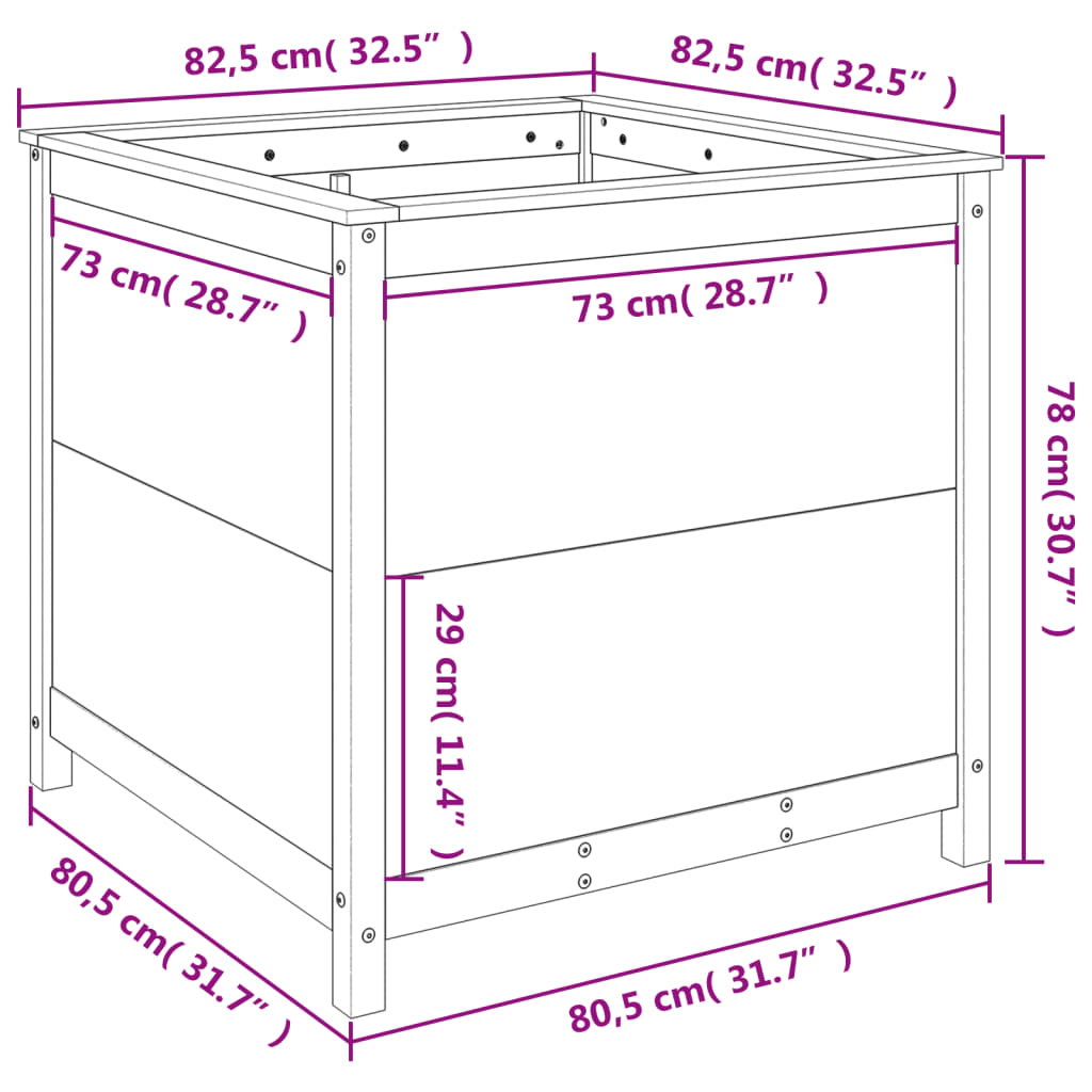 Pflanzkübel Schwarz 82,5x82,5x78 cm Massivholz Kiefer