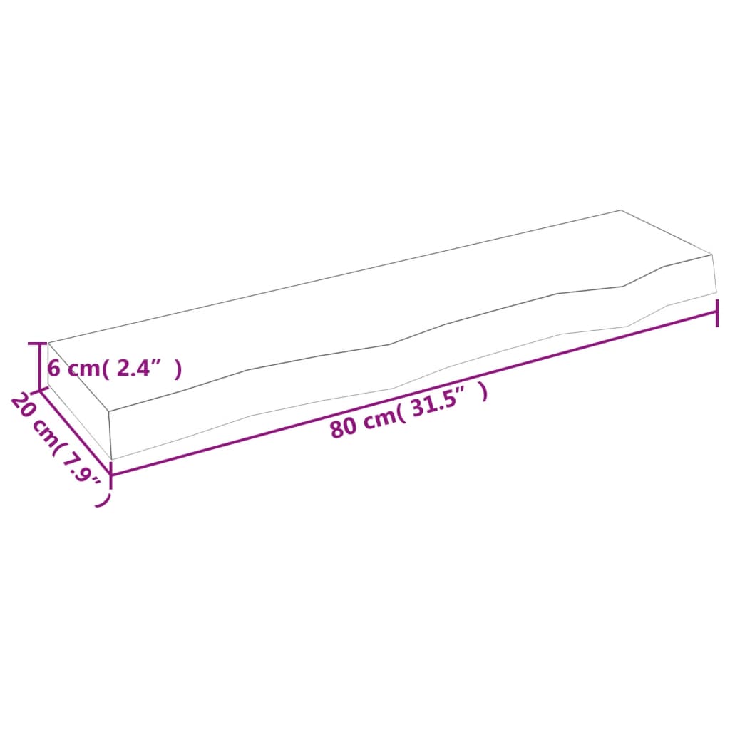 Wandregal 80x20x6 cm Massivholz Eiche Unbehandelt