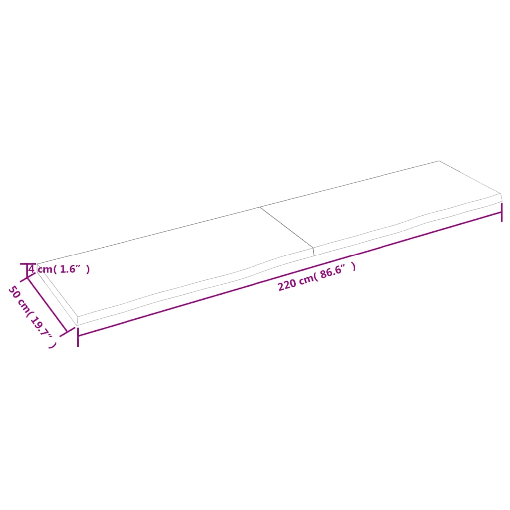 Wandregal 220x50x(2-4) cm Massivholz Eiche Unbehandelt