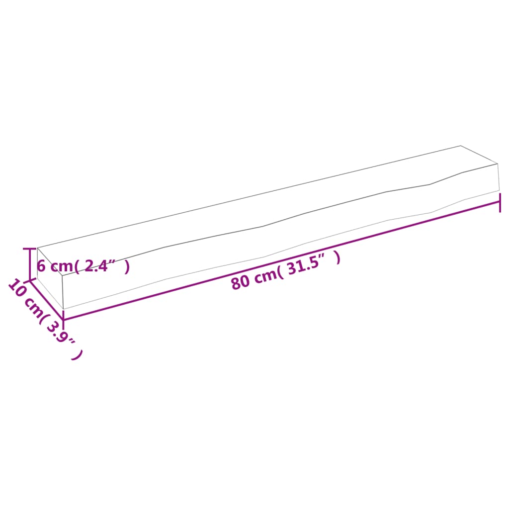 Wandregal Hellbraun 80x10x6 cm Massivholz Eiche Behandelt