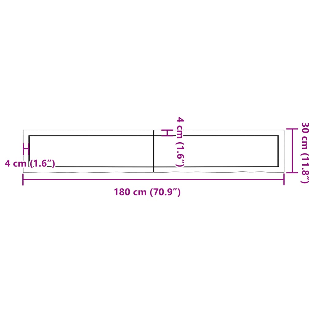 Wandregal Dunkelbraun 180x30x(2-4)cm Massivholz Eiche Behandelt