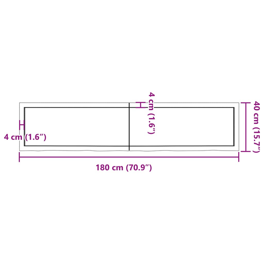 Wandregal Dunkelbraun 180x40x(2-4)cm Massivholz Eiche Behandelt