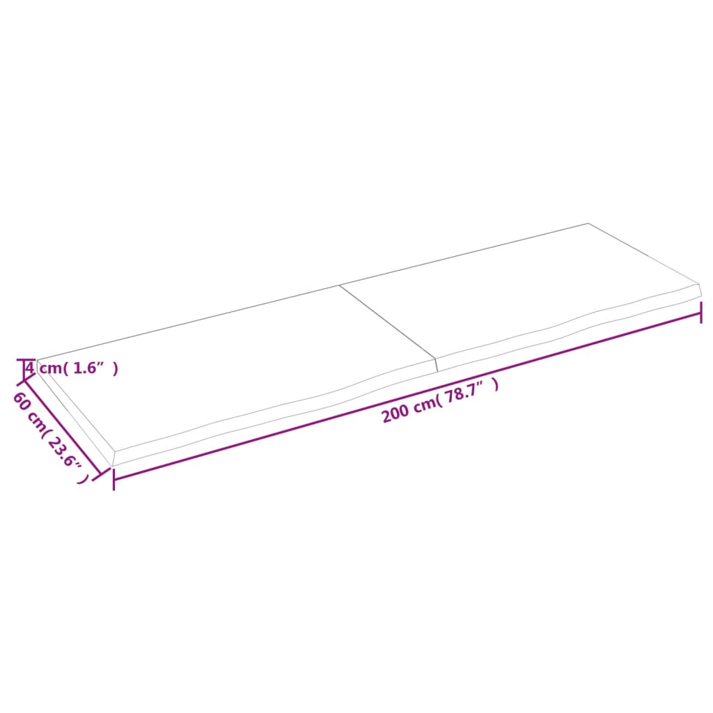 Wandregal Dunkelbraun 200x60x(2-4)cm Massivholz Eiche Behandelt