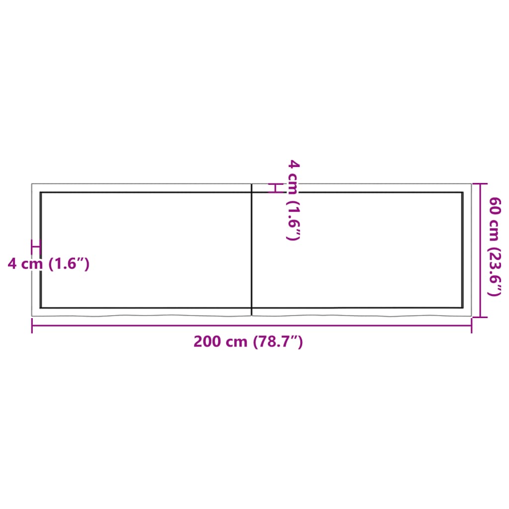 Wandregal Dunkelbraun 200x60x(2-6)cm Massivholz Eiche Behandelt