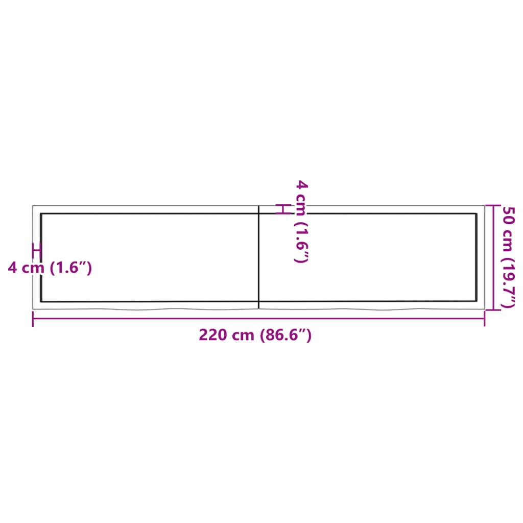 Wandregal Dunkelbraun 220x50x(2-6)cm Massivholz Eiche Behandelt