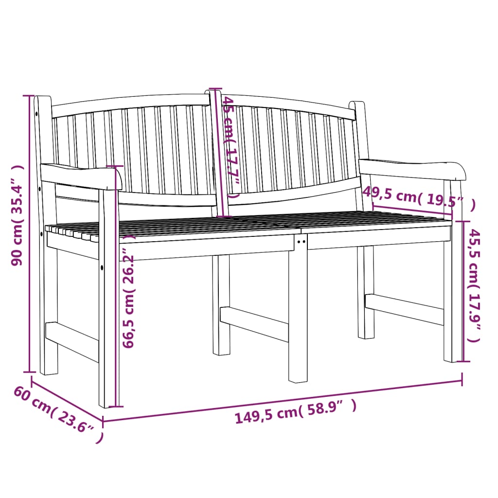 Gartenbank 149,5x60x90 cm Massivholz Teak