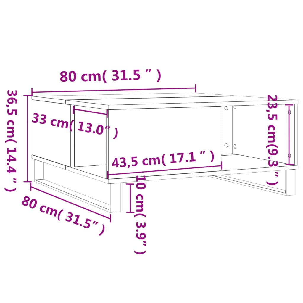 Couchtisch Räuchereiche 80x80x36,5 cm Holzwerkstoff