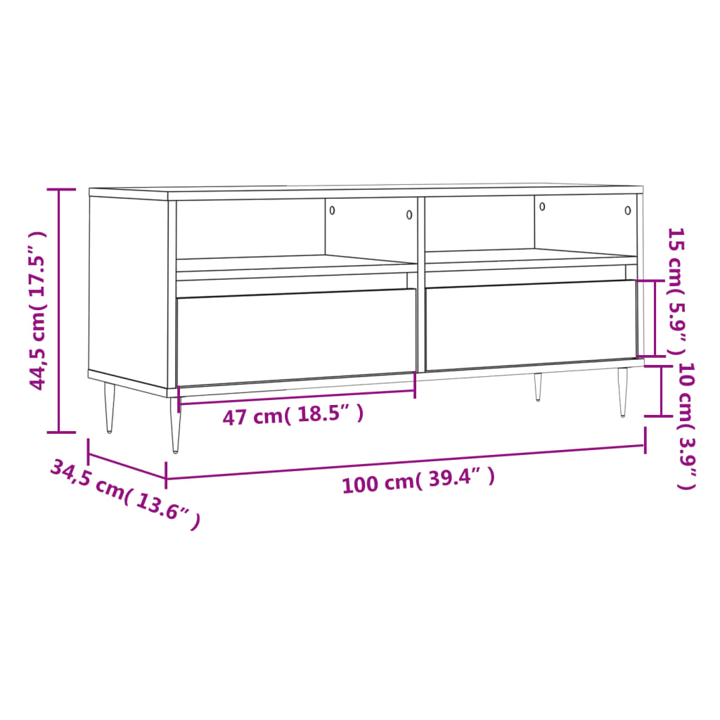 TV-Schrank Weiß 100x34,5x44,5 cm Holzwerkstoff