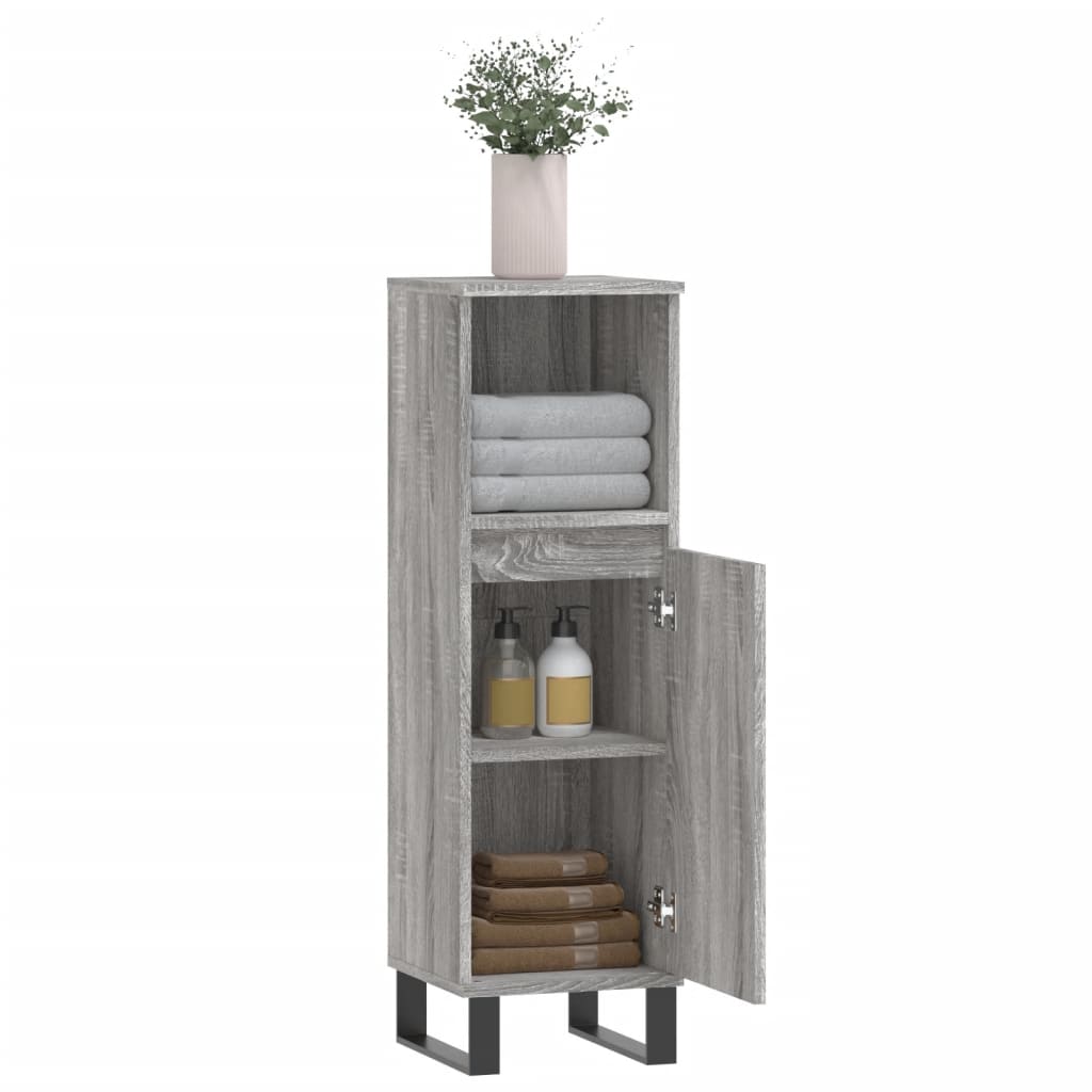 Badschrank Grau Sonoma 30x30x100 cm Holzwerkstoff