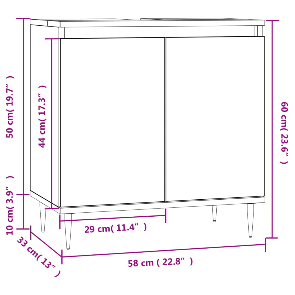 Badschrank Grau Sonoma 58x33x60 cm Holzwerkstoff