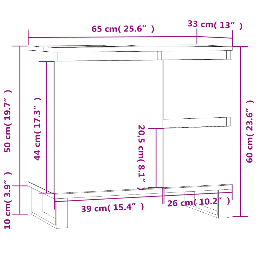 Badschrank Betongrau 65x33x60 cm Holzwerkstoff