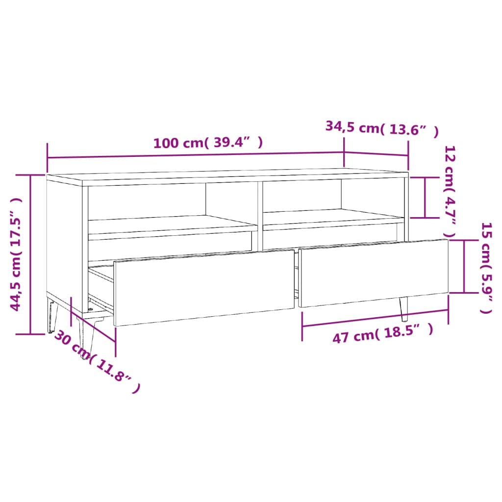 TV-Schrank Weiß 100x34,5x44,5 cm Holzwerkstoff