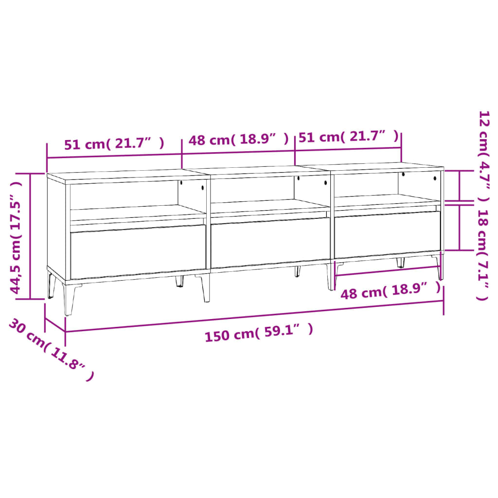 TV-Schrank Betongrau 150x30x44,5 cm Holzwerkstoff