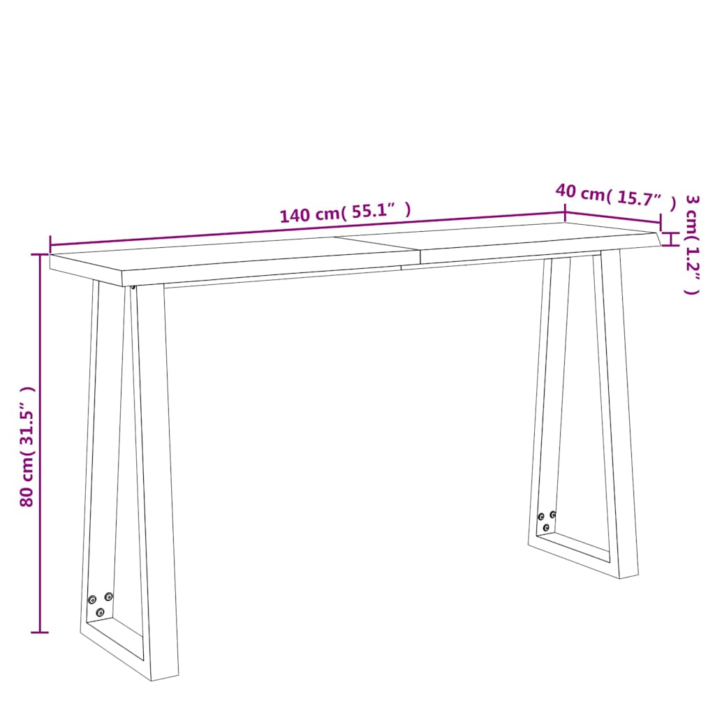 Konsolentisch Baumkante 140x40x80 cm Massivholz Akazie