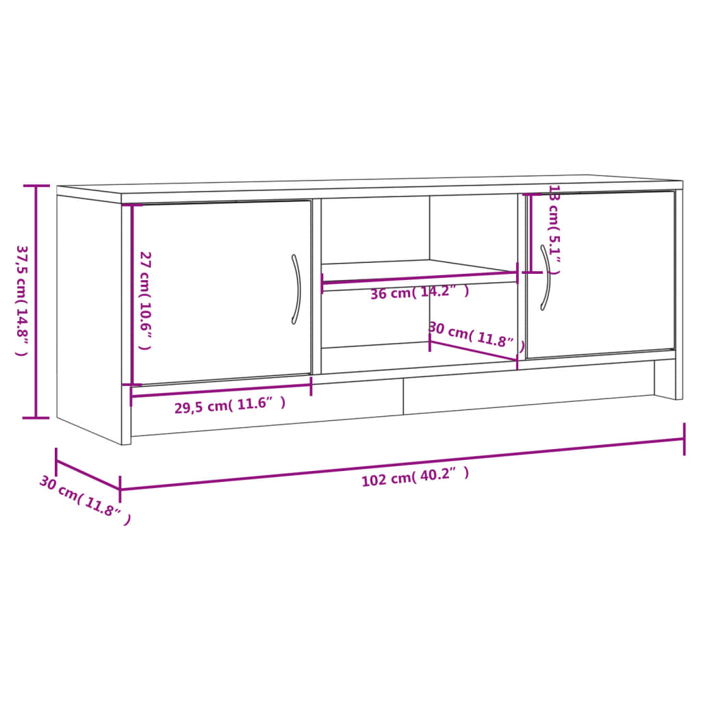 TV-Schrank Betongrau 102x30x37,5 cm Holzwerkstoff