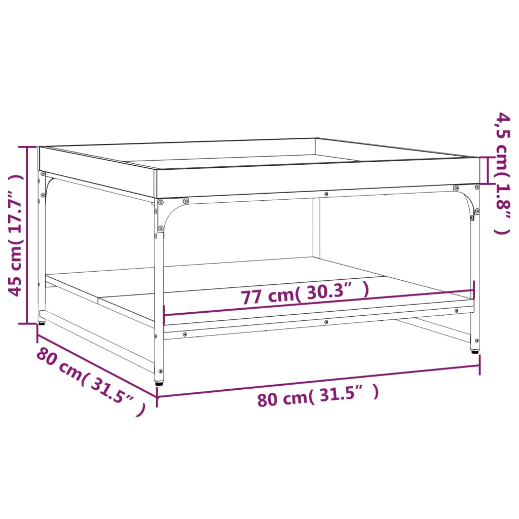 Couchtisch Räuchereiche 80x80x45 cm Holzwerkstoff und Eisen