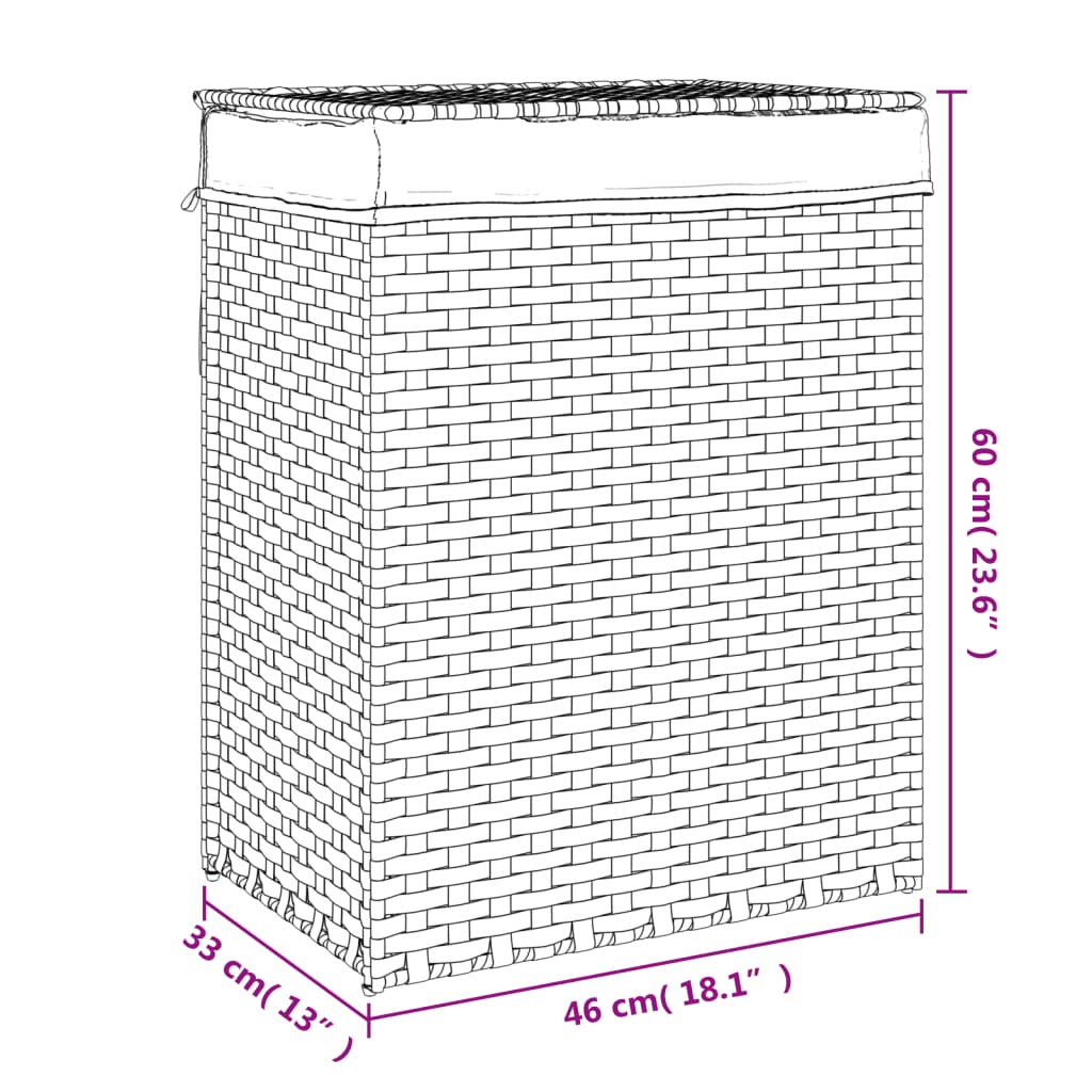 Wäschekorb mit Deckel Dunkelbraun 46x33x60 cm Poly Rattan