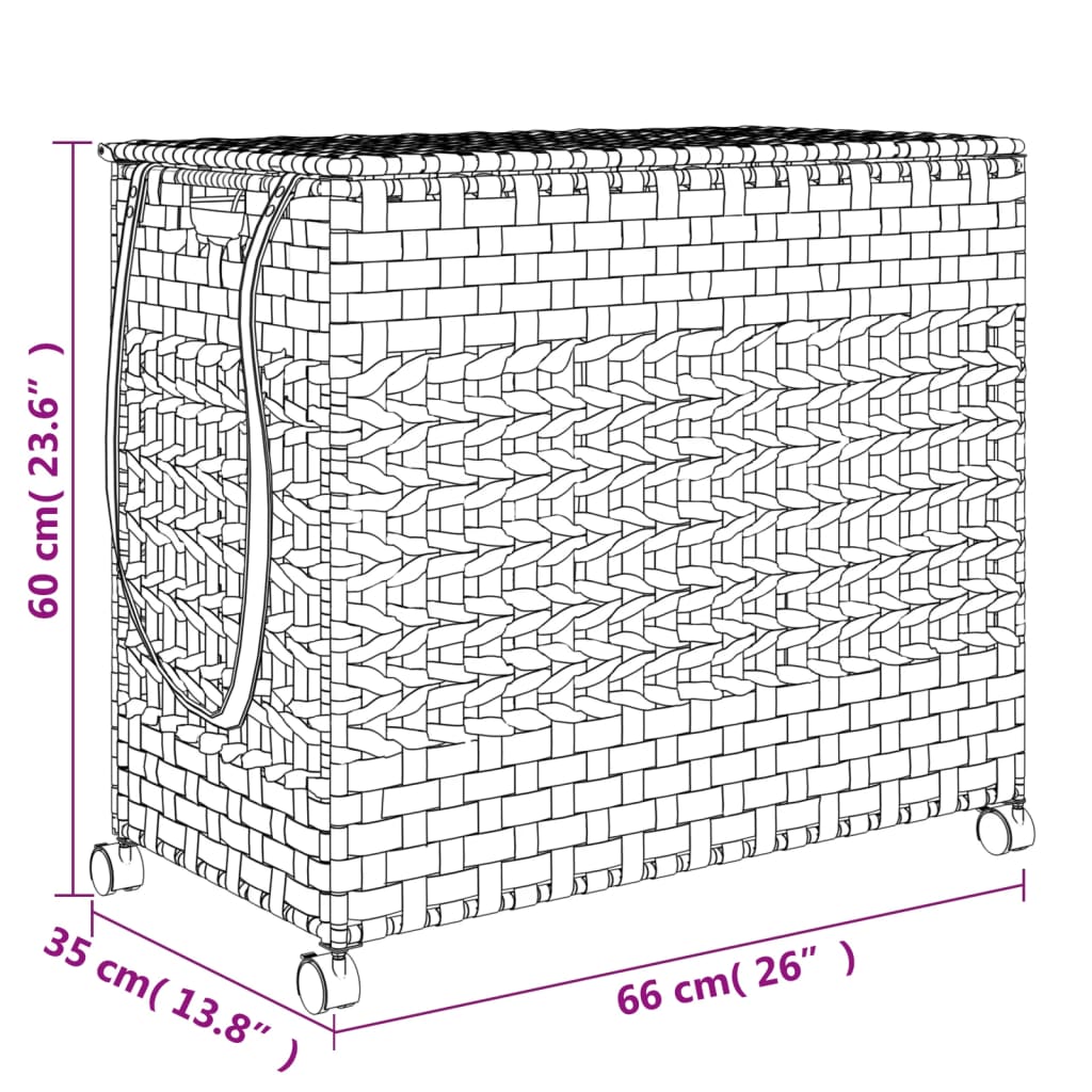 Wäschekorb mit Rollen 66x35x60 cm Rattan