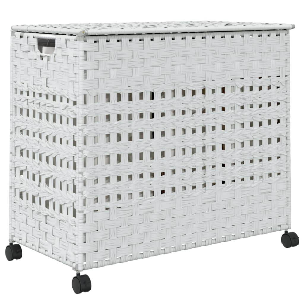 Wäschekorb mit Rollen Weiß 66x35x60 cm Rattan