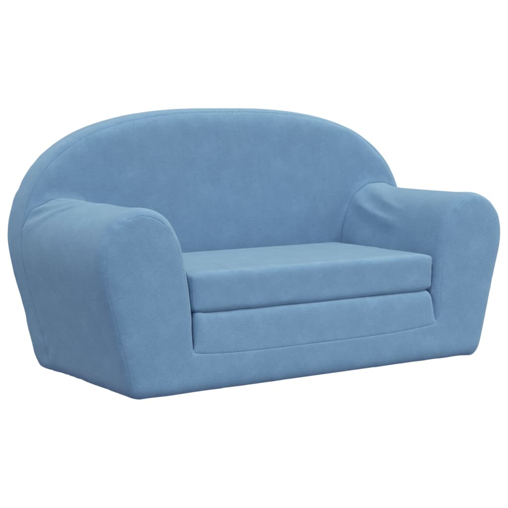 Kinder-Schlafsofa 2-Sitzer Blau Weicher Plüsch