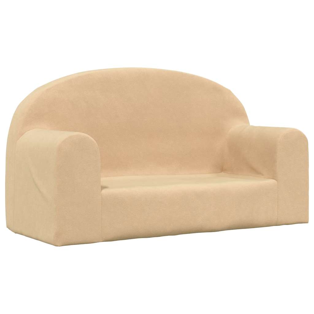 Kindersofa 2-Sitzer Creme Weicher Plüsch