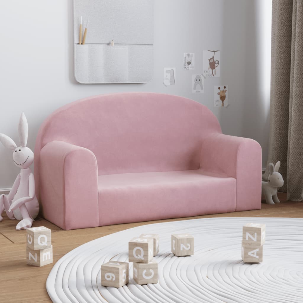 Kindersofa 2-Sitzer Rosa Weich Plüsch