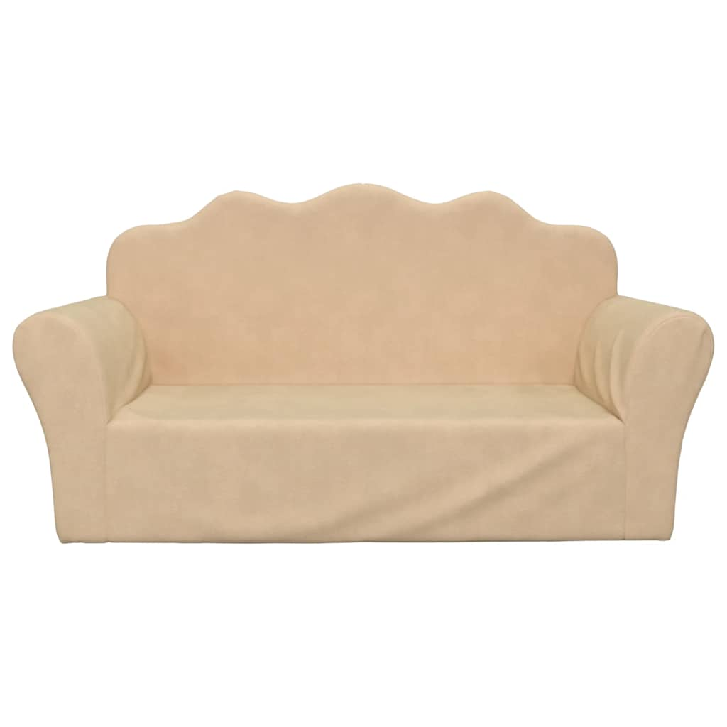 Kindersofa 2-Sitzer Creme Weicher Plüsch