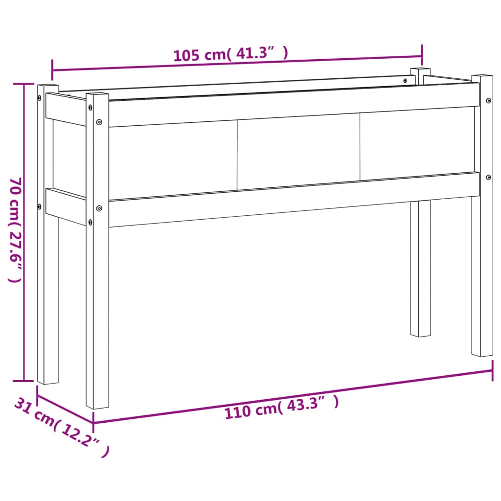 Pflanzkübel mit Beinen Weiß 110x31x70 cm Massivholz Kiefer