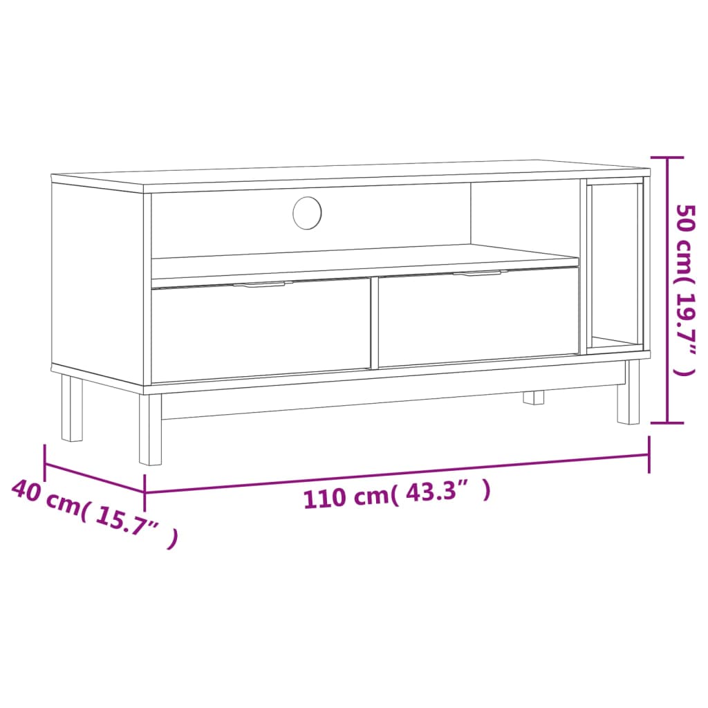 TV-Schrank FLAM 110x40x50 cm Massivholz Kiefer