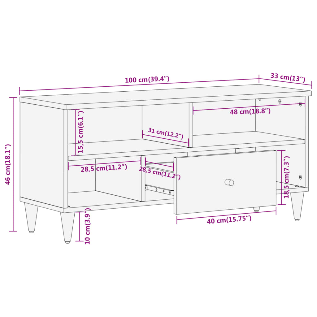 TV-Schrank 100x33x46 cm Massivholz Mango