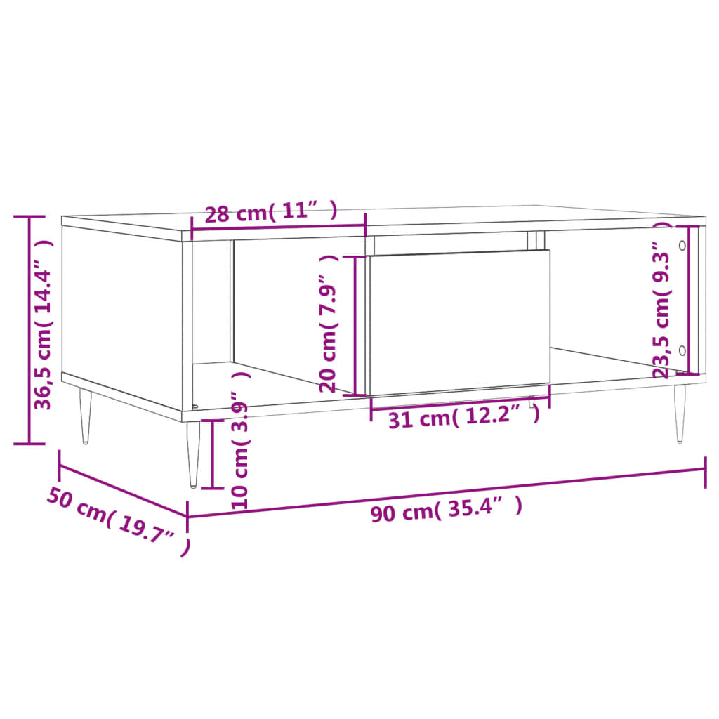 Couchtisch Weiß 90x50x36,5 cm Holzwerkstoff