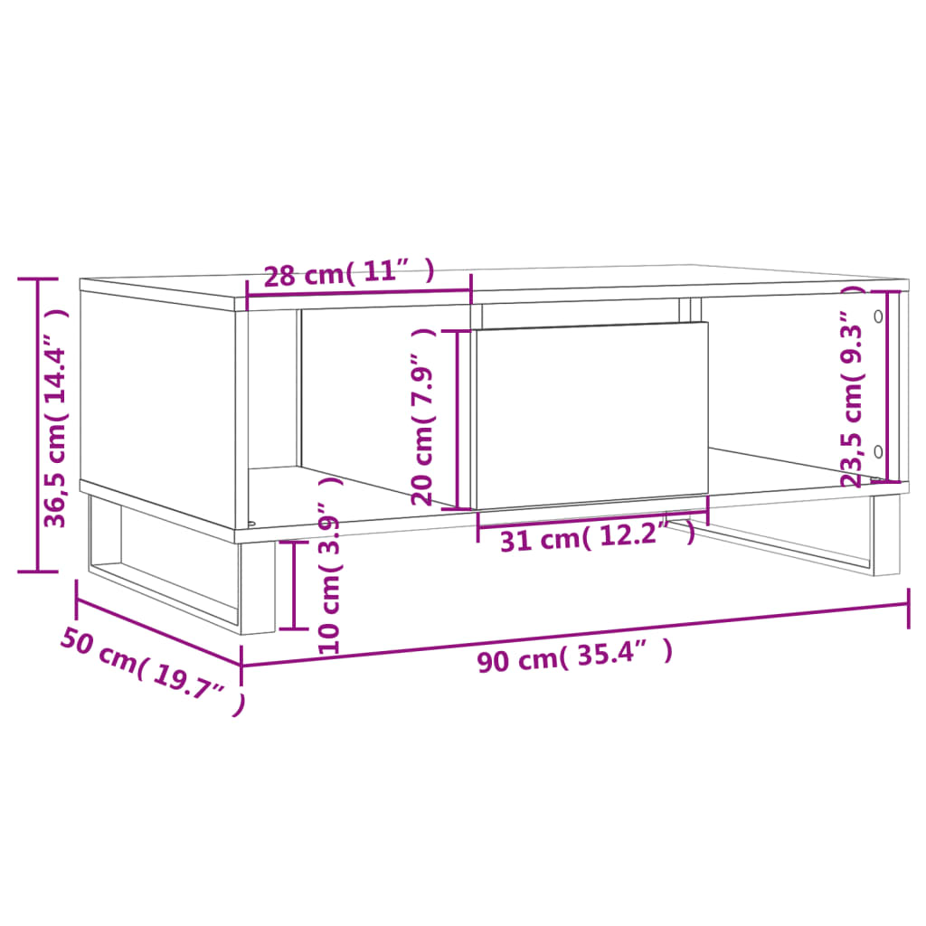 Couchtisch Räuchereiche 90x50x36,5 cm Holzwerkstoff