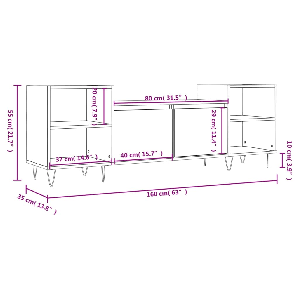 TV-Schrank Braun Eichen-Optik 160x35x55 cm Holzwerkstoff