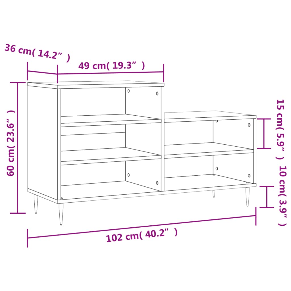 Schuhregal Schwarz 102x36x60 cm Holzwerkstoff