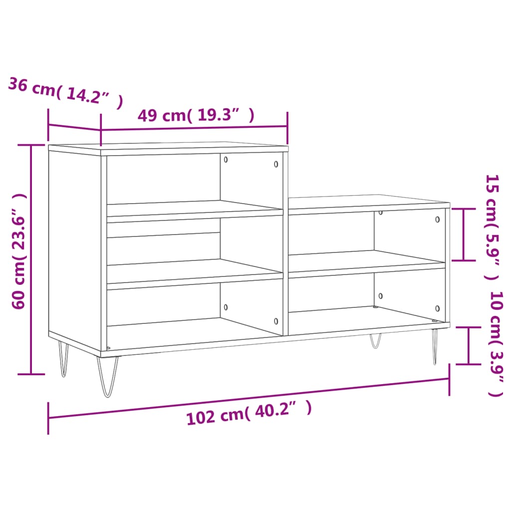 Schuhregal Schwarz 102x36x60 cm Holzwerkstoff