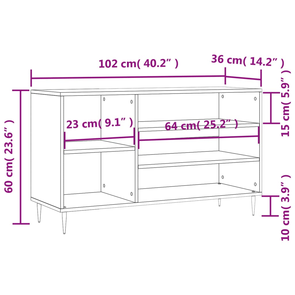 Schuhregal Räuchereiche 102x36x60 cm Holzwerkstoff