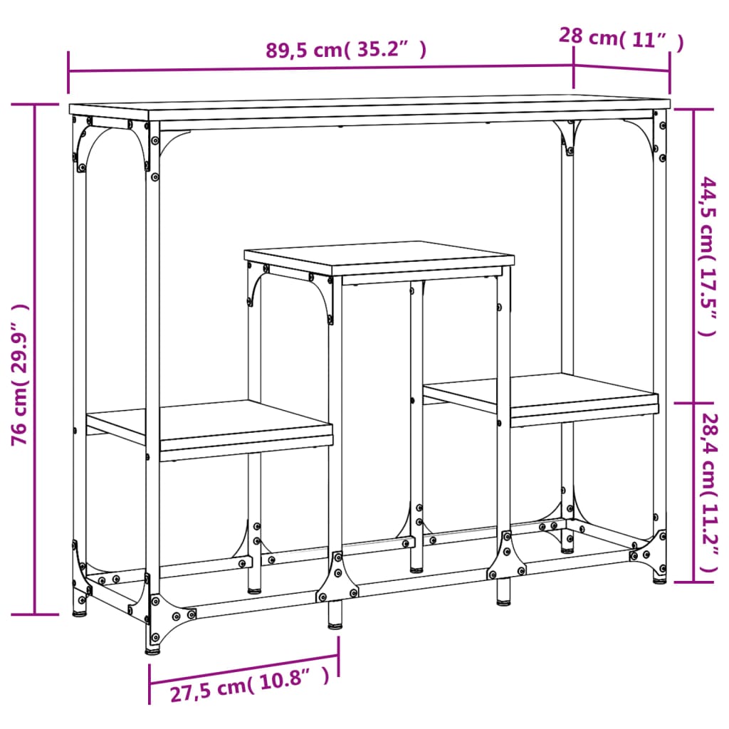 Konsolentisch Räuchereiche 89,5x28x76 cm Holzwerkstoff