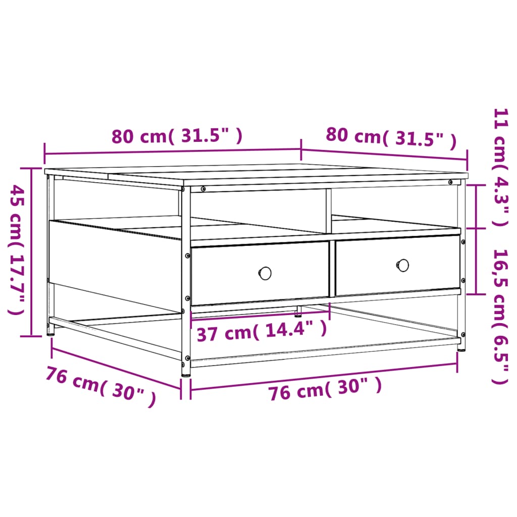 Couchtisch Braun Eichen-Optik 80x80x45 cm Holzwerkstoff