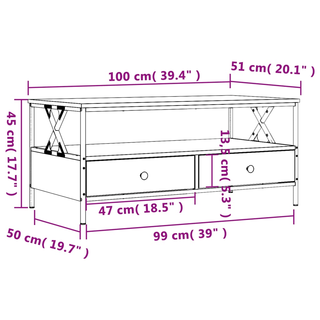 Couchtisch Schwarz 100x51x45 cm Holzwerkstoff