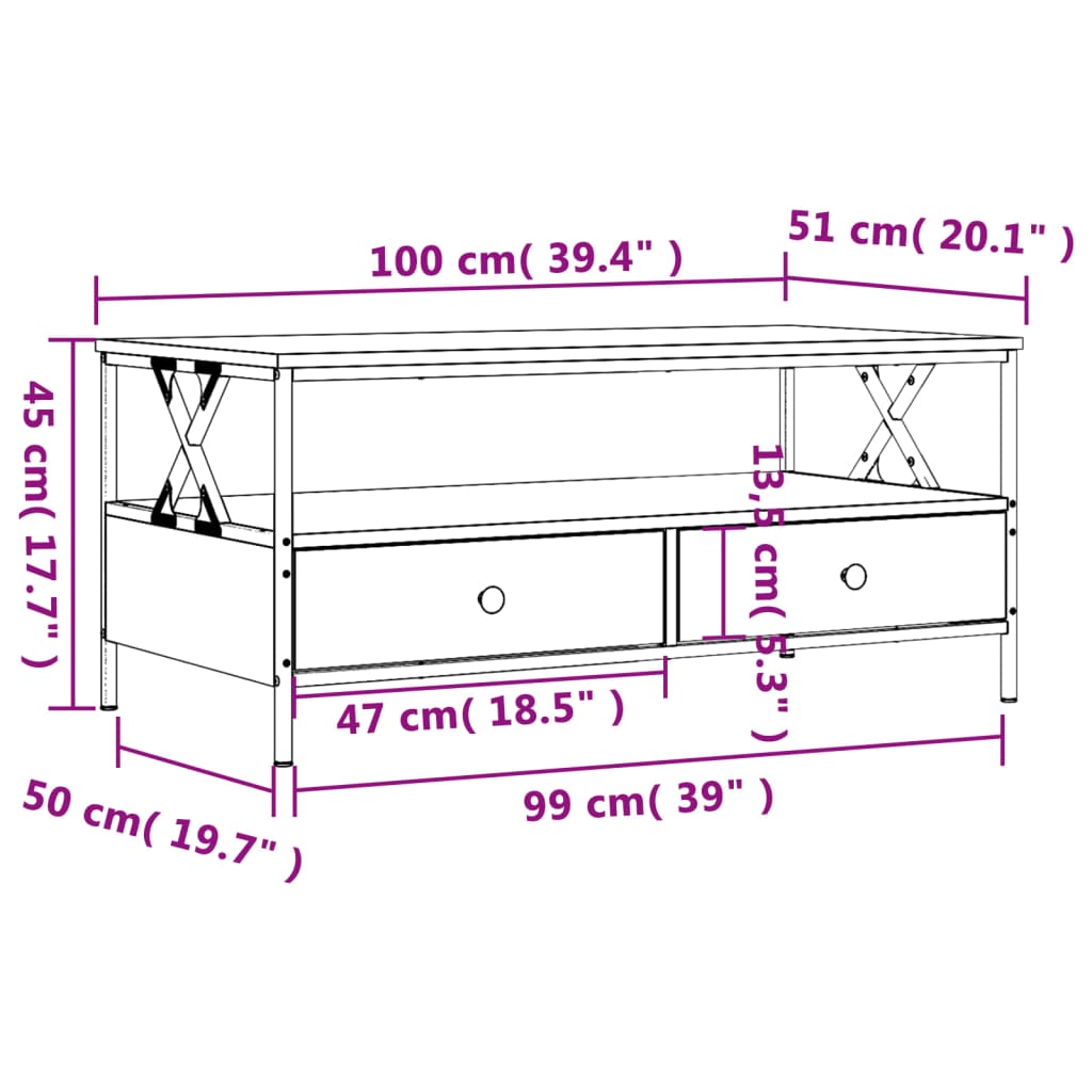 Couchtisch Grau Sonoma 100x51x45 cm Holzwerkstoff