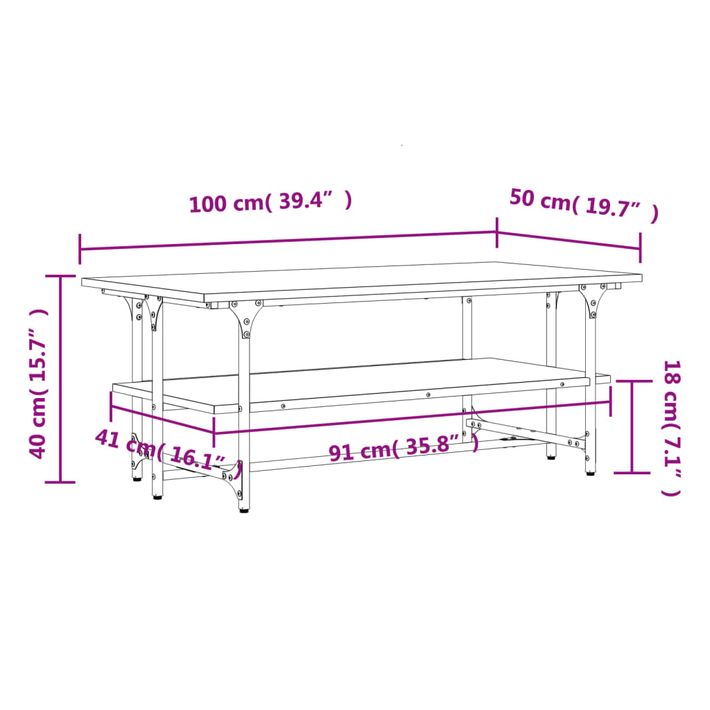 Couchtisch Schwarz 100x50x40 cm Holzwerkstoff