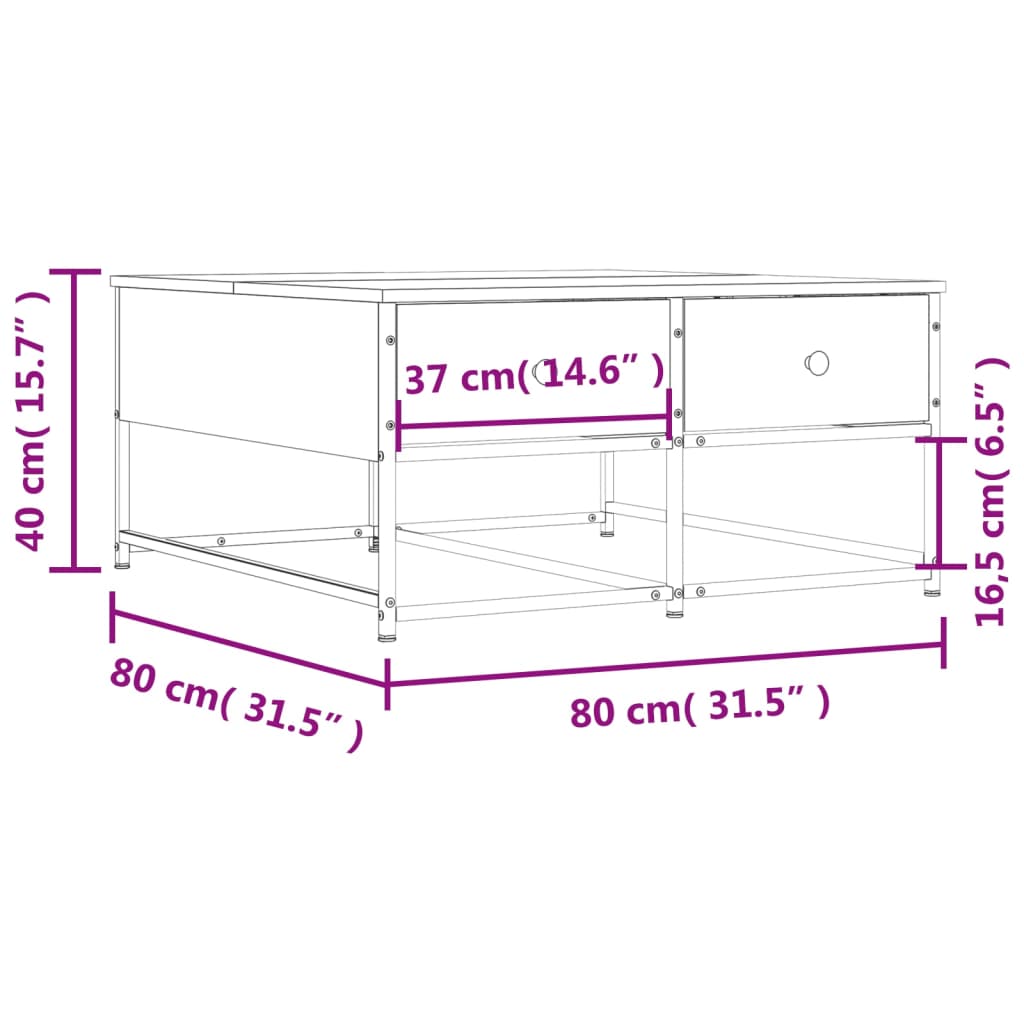 Couchtisch Braun Eichen-Optik 80x80x40 cm Holzwerkstoff