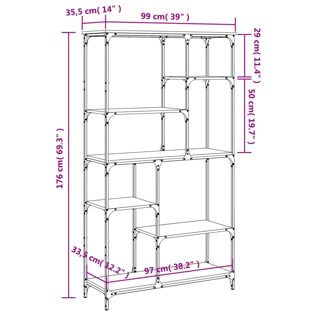 Bücherregal Räuchereiche 99x35,5x176 cm Holzwerkstoff und Stahl