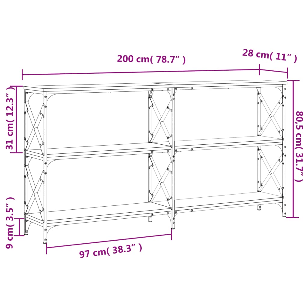 Konsolentisch Schwarz 200x28x80,5 cm Holzwerkstoff