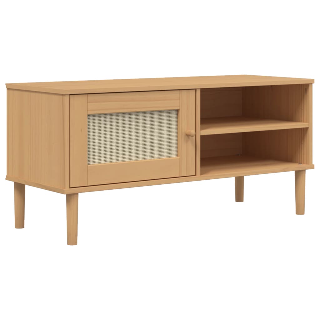 TV-Schrank SENJA Rattan-Optik Braun 106x40x49 cm Kiefernholz